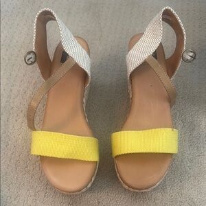 Yellow and Cream Women's Sandals